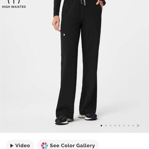 Figs Black High Waisted Isabel Wide Leg - Petite Scrub Pant